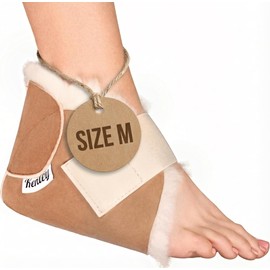Heel Protectors for Pressure Sores Medium Size - 100% Medical Sheepskin - Heel Protectors for Bed Sores - Includes ONE (1) Protector - Soft Lambs Wool Foot Pillow - Cushion Pads for Ulcer Sore Prevention