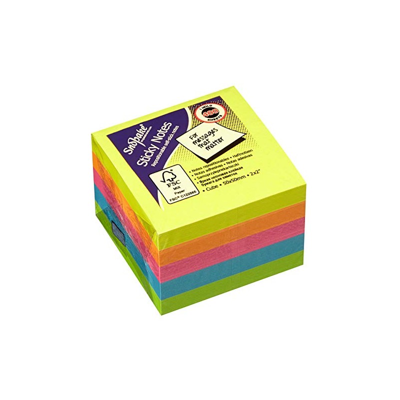 Snopake 50 x 50 mm Neon Assorted Sticky Notes [Pack