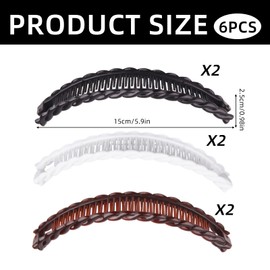6 Pcs Banana Hair Clip, Vintage Stretchy Banana Hairs Clips, Double Comb Long for Women Double Comb Ponytail Clip, Lightweight Black and Brown for Thick Hair, Work, School, Parties Everyday Wear