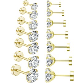 HinDaLi 7 Pairs Stainless Steel Earrings for Men Women Girls Cubic Zirconia Earrings Men Earrings Gold Stud Earrings Women Earrings Studs Screw Back Earrings Gold Earrings Studs Flat Back Helix