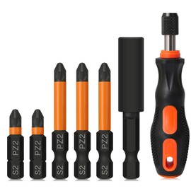 PZ2 Impact Driver Bits Hakkin Heavy Duty Magnetic Pozidriv Screwdriver Bits with Bit Driver S2 Steel 1/4” Hex Shank POZI Bits with 1pcs 60mm Bit Extension Holder