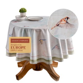 Maison d'Hermine Table Cloth Round Table 100% Cotton Tablecloth for Dining Room, Farmhouse, Home, Hotel, Parties & Wedding - Ideal for Easter Decorations Spring & Summer (Flying Birds, 63" Round)