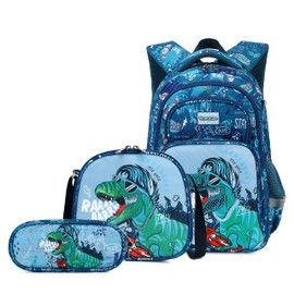 Wawakube Kids Backpack Set - 3Pcs Dinosaur Backpack with Lunch Box Bag and Pencil Case, Stylish Backpack Perfect for Preschool and Elementary School, Ideal for Picnic, Travel, and More