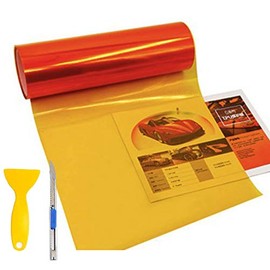 KOMAS 12” X 48” Tint Vinyl Film Sticker Sheet Roll for Car Headlight, Tail Lights, Fog Lights with Squeegee + Cutter (Glossy Orange)