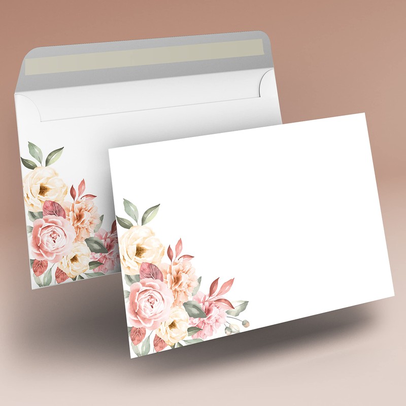 Letter Paper / Envelope Set Elegant with Roses in Dusky