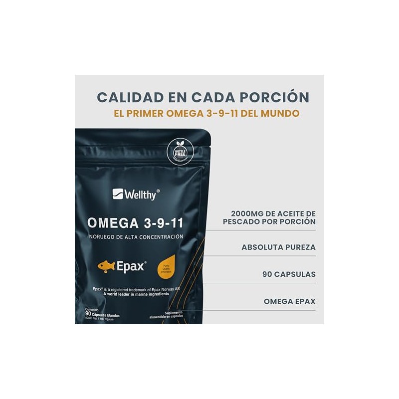 Wellthy Omega 3, 9, 11 Epax® 90 Cápsulas. El aceite