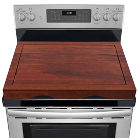 Acacia Wood Stove Top Cover - Electric & Gas Stove - 30"L x 22"W x 2.5"Th Raised Cutting Board with Adjustable Legs & Juice Grooves