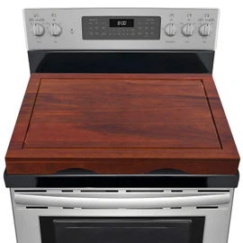 Acacia Wood Stove Top Cover - Electric & Gas Stove - 30"L x 22"W x 2.5"Th Raised Cutting Board with Adjustable Legs & Juice Grooves