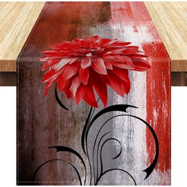 Table Runner Red Flowers Grey Table Runner Linen Retro Abstract Tablecloth Modern Dining Room Table Runner 33 x 183 cm for Indoor and Outdoor Holiday Party Coffee Table Farm