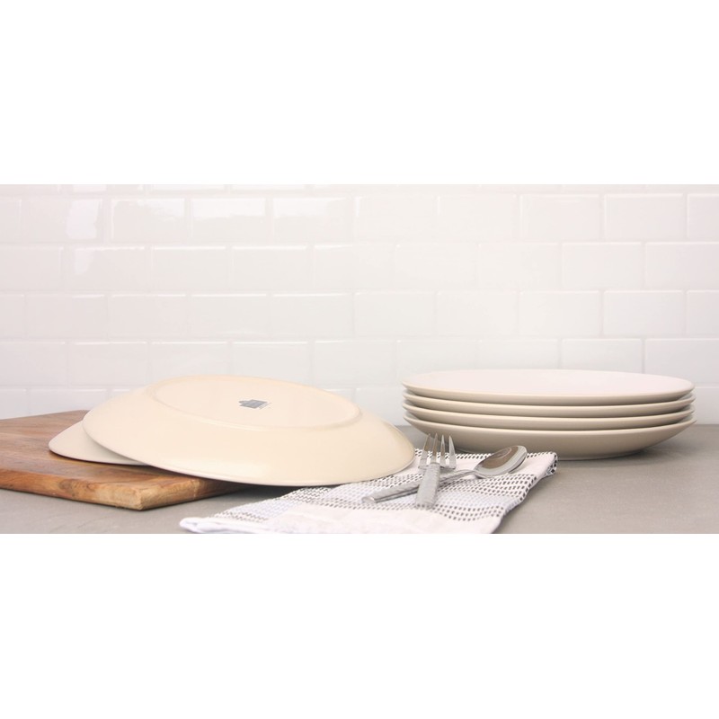 Two Tone Coupe 10.5” Dinner Plate Set Of 6, Tan/White