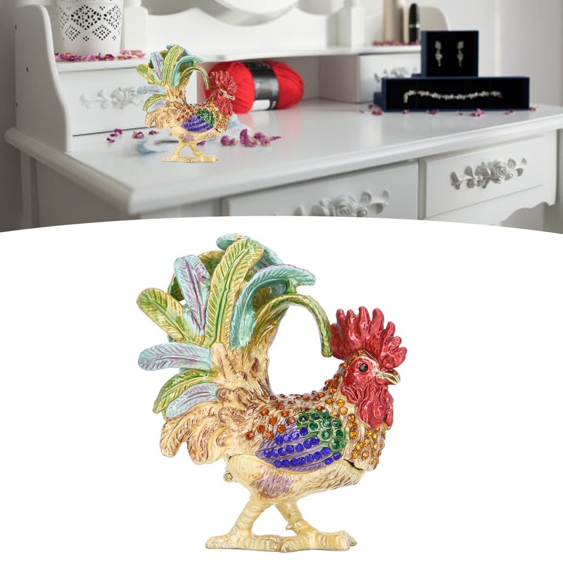Rooster Trinket Box Embedded Rhinestone Alloy Bright Colors Wide Application