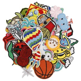 HAIJSEVR 60pcs Random Iron on Patches for Clothing, Embroidered Patches with Assorted Styles Decorative Sew on Patch for Hat Jeans Dress Socks Bags DIY Applique