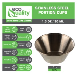 EcoQuality [24 PACK] 1.5 oz Stainless Steel Sauce Cups - Round Condiment Containers, Food Safe/Commercial Grade Safe/Portion Dipping Cups, Sauce Cups, Ramekins