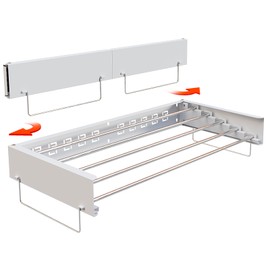 SKIKEN Wall Mounted Hidden Clothes Drying Rack - Pull-Out Laundry Organizer with 5 Stainless Steel Rods - Collapsible & Foldable for Laundry Room/Bathroom - Heavy Duty & Space Saving (31.5", White)