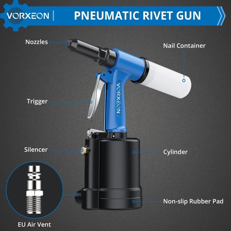 VORXEON Pneumatic Rivet Gun Kit with 500 Aluminum Blind Rivets