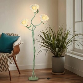 Vintage 3 Heads Flower Floor Lamp for Living Room,3 Color Modes LED Modern Corner Standing Lamp with Goosenecks, Bright Tall Cute Dimmable Lamp for Kids Reading Girls' Bedroom Office Home Decor(Green)