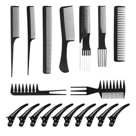 20pcs Peine de peluquería, Juego de peines profesionales para estilistas de cabello, 10 Peines de Peinado +10 Pinzas para cabello, para Peluquería y Barbería para Todo Tipo de Estilos de, Negro