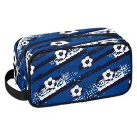 LLCXCSI Boys Travel Toiletry Bag, Kids Waterproof Hanging Dopp Kit, Blue Soccer Wash Bag with Large Capacity for Travel, Sports, Shower