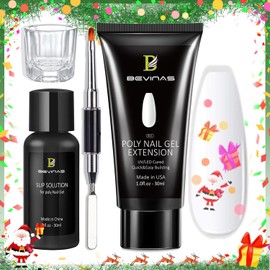 BEVINAS Poly Gel White Color 1OZ Poly Nail Gel Kit for Nails Extension Enhancement Builder Gel with Slip Solution Brush Spatula Christmas Gift