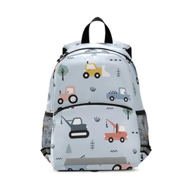 Mnsruu Children Backpack Nursery Bag with Chest Clip Leash Reflective Strip,Cute Construction Vehicles Truck CarsRucksack kindergarten Preschool Nursery Travel Bag for Boys Girls