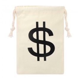 Pack of 2 Small Fabric Bags, Dollar Sign Fabric Bag, Money Bag, Thief, Fabric Bag with Drawstring for Scavenger Hunts, Stage Performances, beige