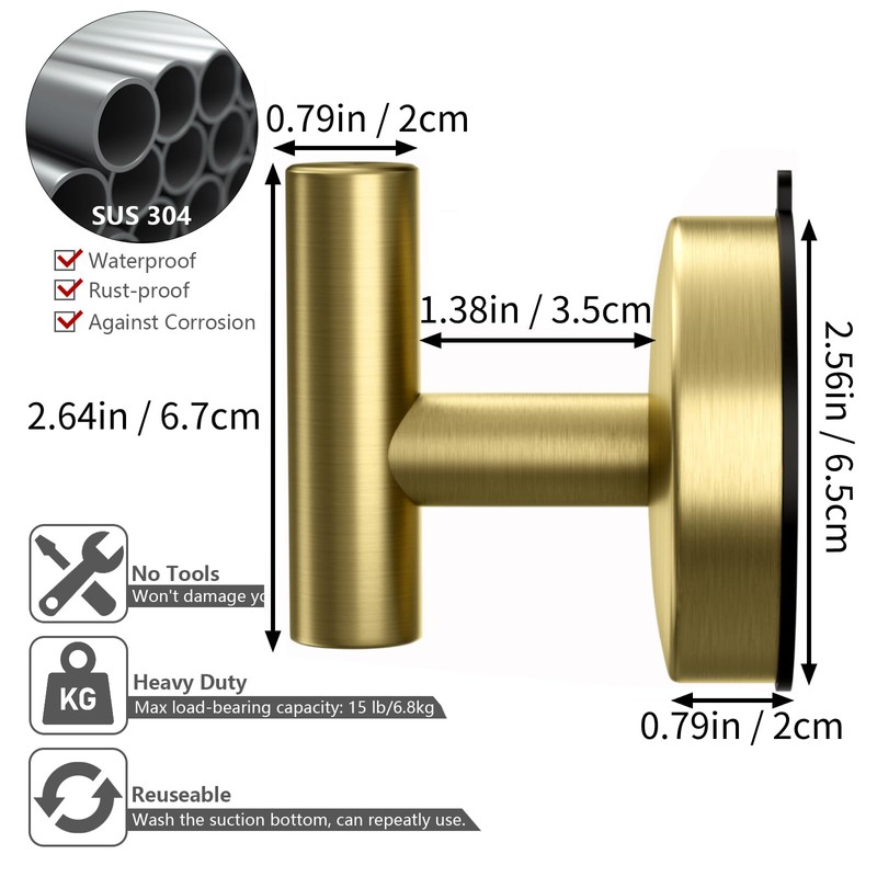 DGYB Large Suction Hooks for Bathrooms - Gold Towel Hooks
