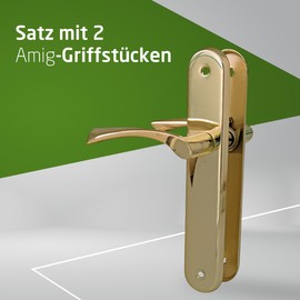 Amig - Set of Two Crank Handles Oval Steel Plate Zamak Alloy Handle and Painted Brass Coating Interior Door 237x40mm Crank 120mm Includes Screws