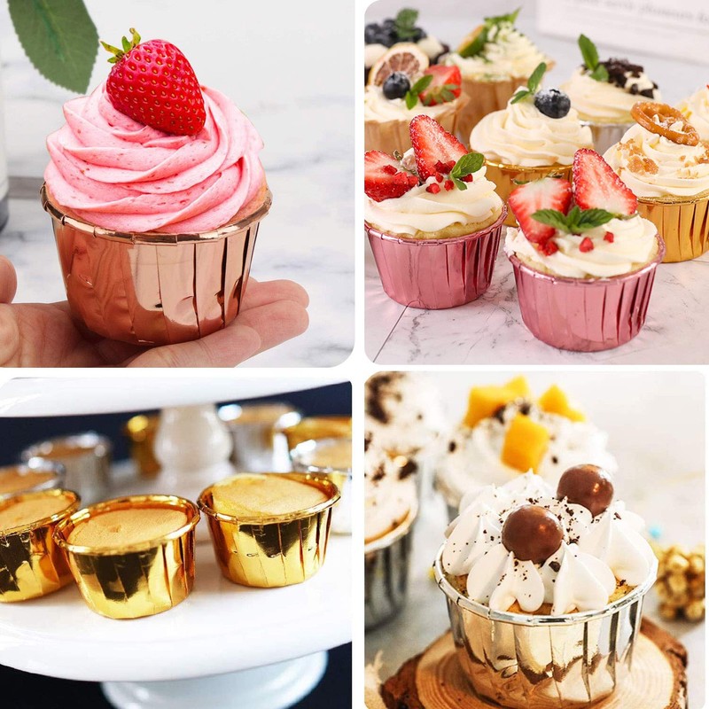 Cupcake Liners with Dome Lids 100Pack,Free-Air 3.5Oz Mini Foil Baking