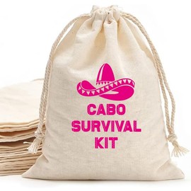 WOW PARTY Bachelorette Party Favor Bags, Wedding Survival Recovery Kit, Drawstring Hangover Kit Bags 5 x 7 Inch, Set of 10 Cabo survival D1 P