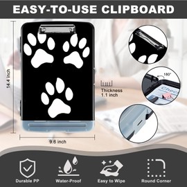 Clipboard with Storage,Storage Clipboard with Pen Holder,Heavy Duty Plastic Storage Clipboard with Low Profile Clip,Teacher Must Haves,Clipboard Folder,Office Supplies,Black White Dog Paw -1351