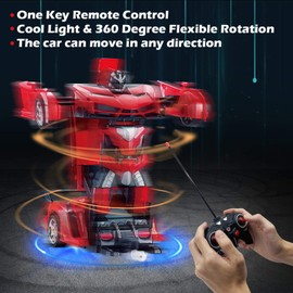 AMENON Remote Control Transform Car Robot Toy for Boys Kids Teens Toys with Lights RC Car 2.4Ghz 1:18 Rechargeable 360°Rotating Race Car Toys Gifts for Kids Girls Party Favors (Red)
