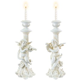 SHAIDOJIO Angel Candle Holder Set of 2, Vintage Roman Pillar Statue Angel Candlesticks Holders, Resin Angels Decorativos, Decor Greek Column Candle Stand Tray for Wedding, Christmas, Party