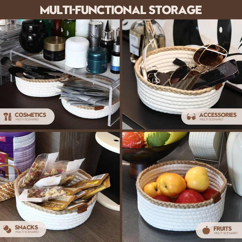 Sea Team 3-Pack Round Cotton Rope Storage Baskets Jute Braided
