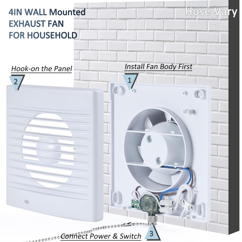 Hose Vary 4 Inch Wall-Mounted Exhaust Fan, Window Bathroom Fan,