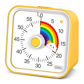 InfPokid Visual Timer for Kids with Pause Function, Cute Silent Timer with Rainbow for Classroom, Teaching, Task, Kitchen, 60 Minute Countdown Time Management for ADHD (Rainbow Yellow)