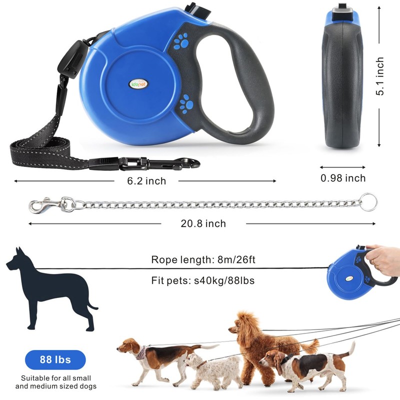 Idepet Heavy Duty Retractable Dog Leash for Small and Medium