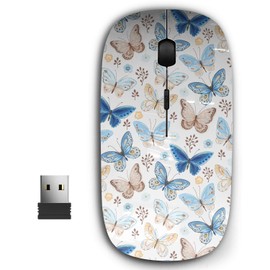 KAWAMOUSE 2.4G Ergonomic Portable USB Wireless Mouse for PC, Laptop, Computer, Notebook with Nano Receiver (Flying Butterflies Blue)