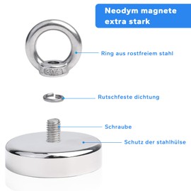 Aenienoe Strong Magnets Strong Large 60 mm Neodymium Magnet Extra Strong Magnets Strong Hold Magnetic Fishing with Eyelet Screws for Large Magnet Fishing Pack of 1