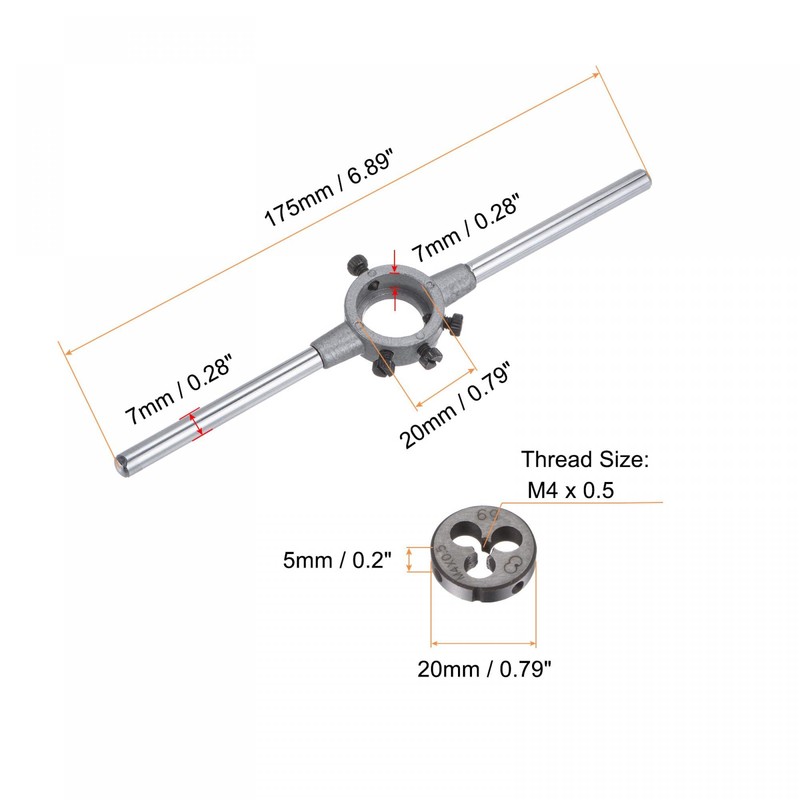 sourcing map Die Stock Handle Wrench Set, M4 x 0.5