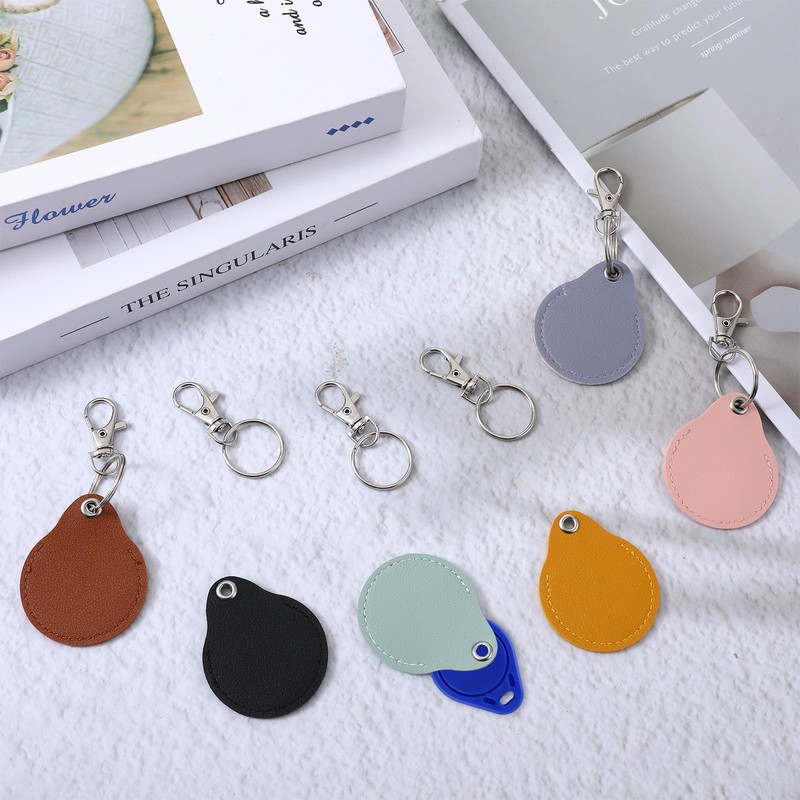 6 Pcs Leather Proximity ID Card Keychain Protector RFID Key