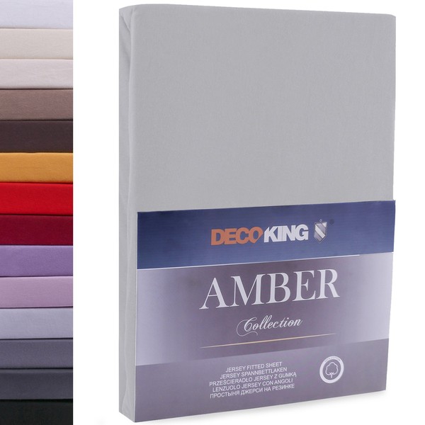DecoKing Amber Collection Fitted Sheet with Elasticated Corners, 100% Jersey Cotton, 140 x 200 – 160 x 200 cm, Steel Grey