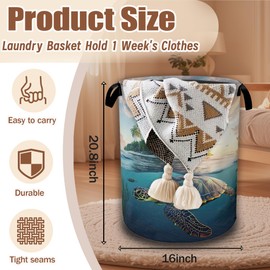 Sea Turtle Tropical Island Laundry Hamper,Laundry Baskets,Waterproof Oxford Cloth Toy Storage for Bedroom,Bathroom,Nursery,16x20.8 Inch