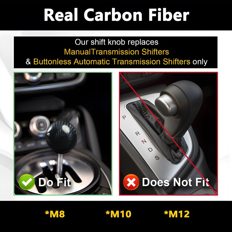Real Carbon Fiber Shift Knob Gear Shifter Knobs with 3