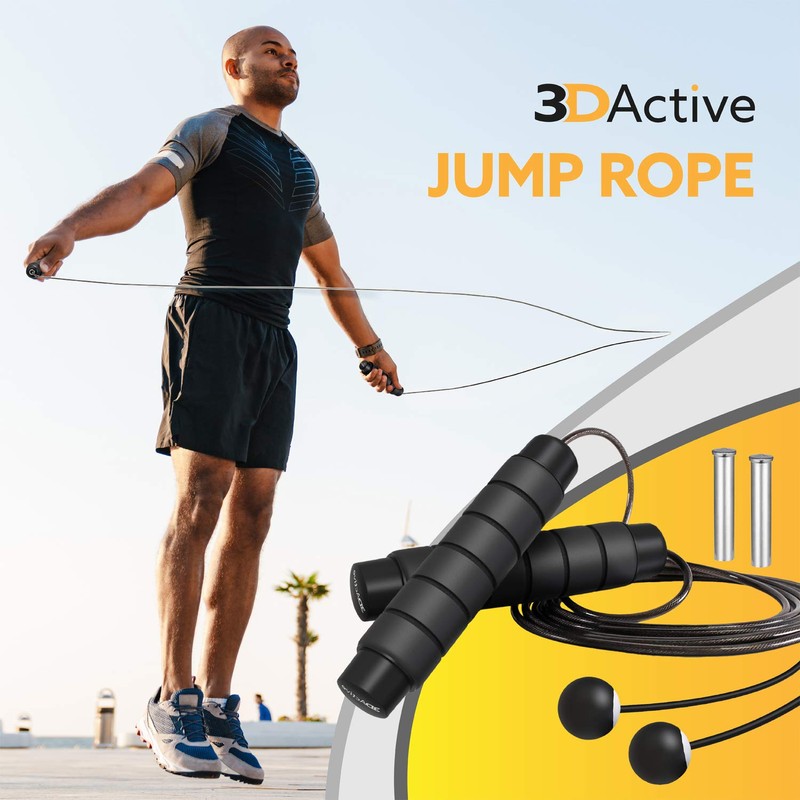 3DActive Jump Rope, Tangle-Free Adjustable Skipping Rope with Ball Bearings.