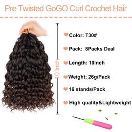 Mscat Gogo - Confezione da 8 ciocche di capelli ricci all'uncinetto, 25,4 cm, colore marrone sfumato