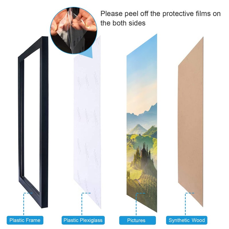 HUKONHEP 7x12 Black Picture Frames, Photos Frame with Plexiglass, Wall