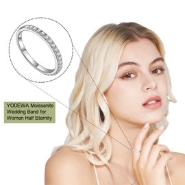 YODEWA Moissanite Wedding Band, Moissanite Rings for Women Half Eternity 925 Sterling Silver Stackable Round Thin 0.2ct Lab Created Moissanite Size 7