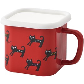 YJ-817 Plune Enamel Multi-Square Pot, Colorful Cat Size: Approx. W 7.0 x D 5.5 x H 4.6 inches (17.8 x 14 x 11.8 cm)