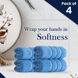 HALLEY Turkish 4 Pack Premium Hand Towels (4 Pieces) 650 GSM Highly Absorbent Super Soft 100% Cotton - 4 Hand Towels (Blue)