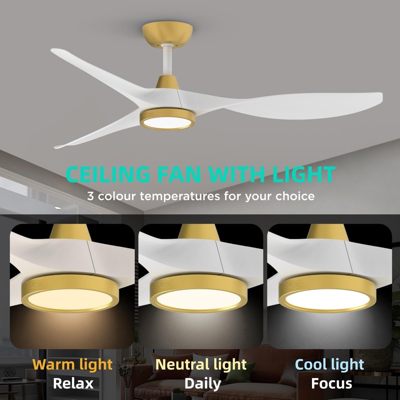 Roomratv Ceiling Fans with Lights,Large Airflow 52inch Modern Ceiling Fan